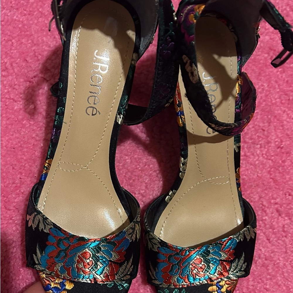 J.Renee Black Heels with Vibrant Floral Design